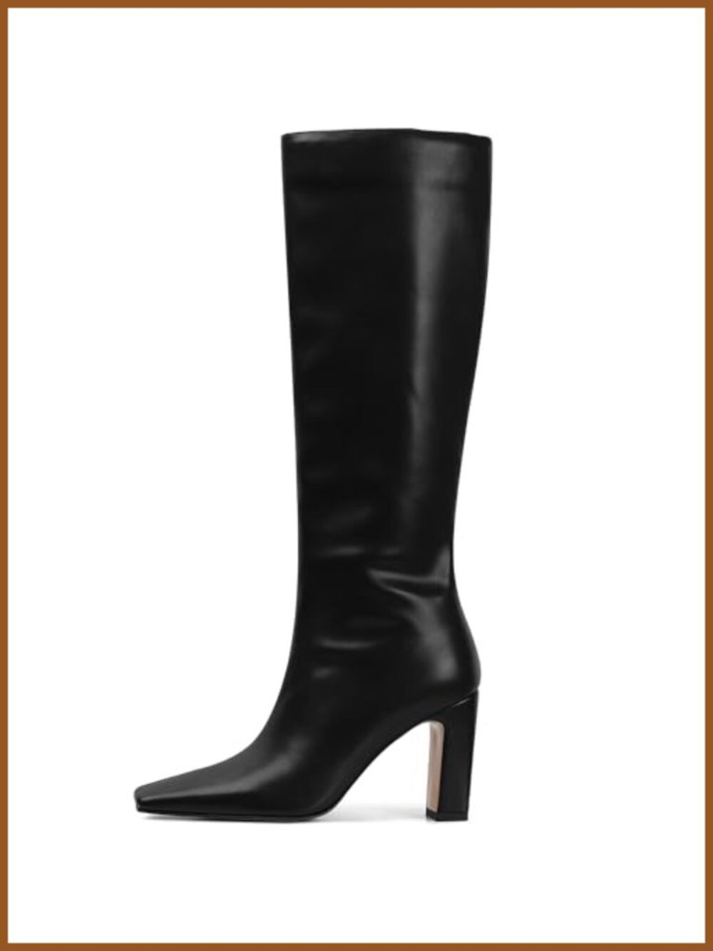 Knee High Boots Square Toe Chunky Heel Faux Leather Tall Boots